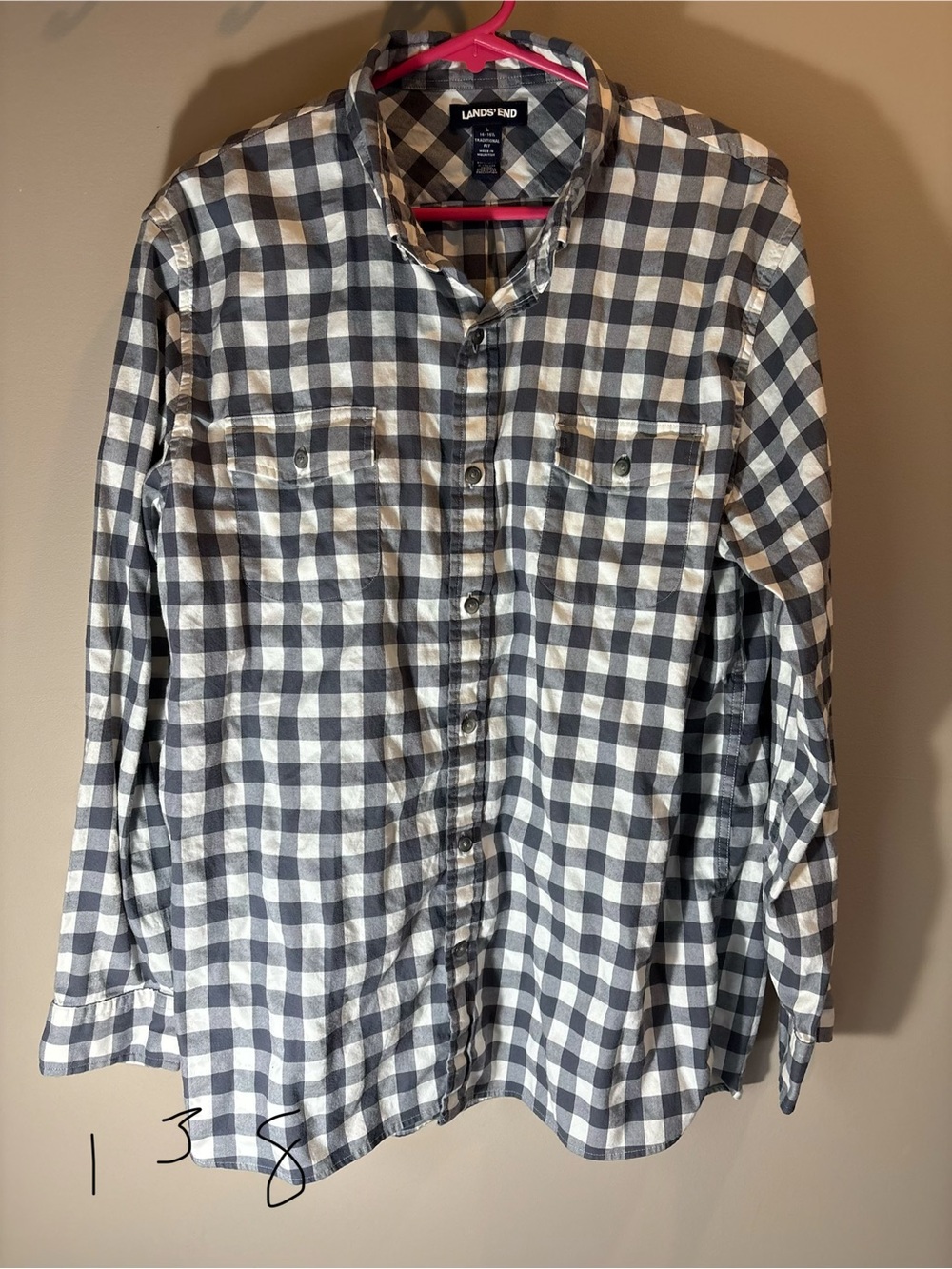 Lands' End Black and White Plaid Button-Down Shirt